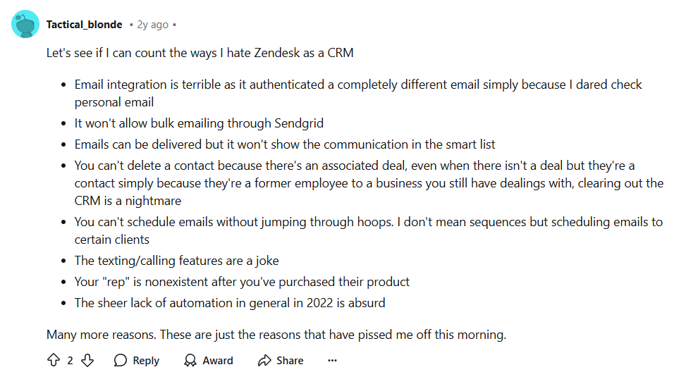 Zendesk review reddit 2